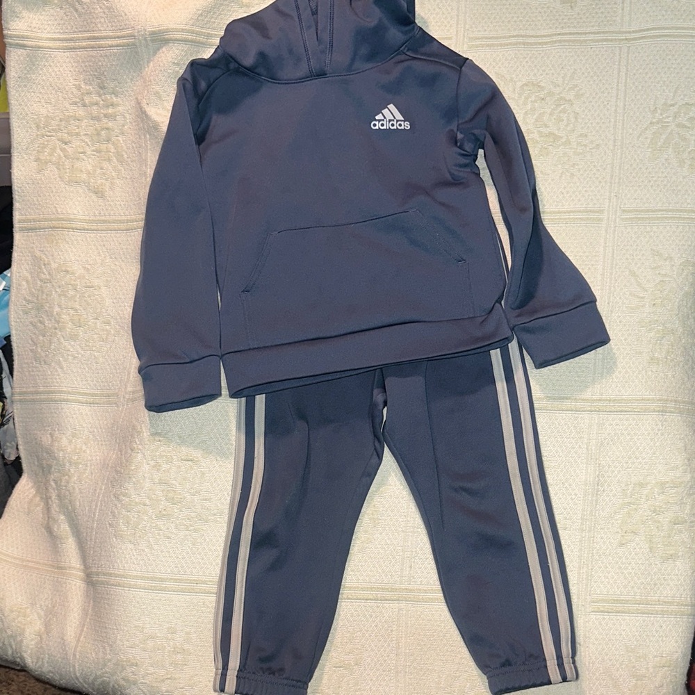 adidas Blue & White Kids Hoodie and Joggers Set